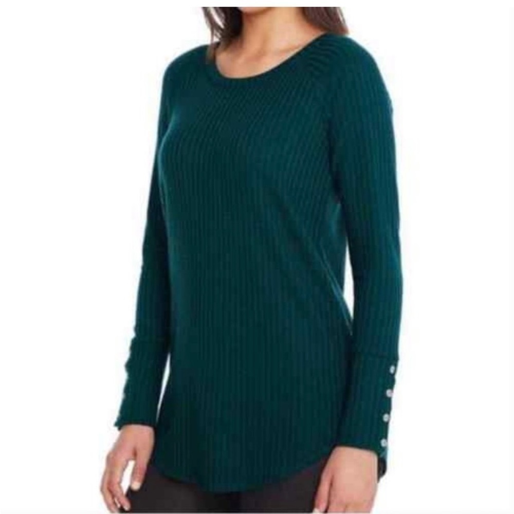 Anthropologie CHASER Turquoise Waffle Knit Long Sleeve Top Size M